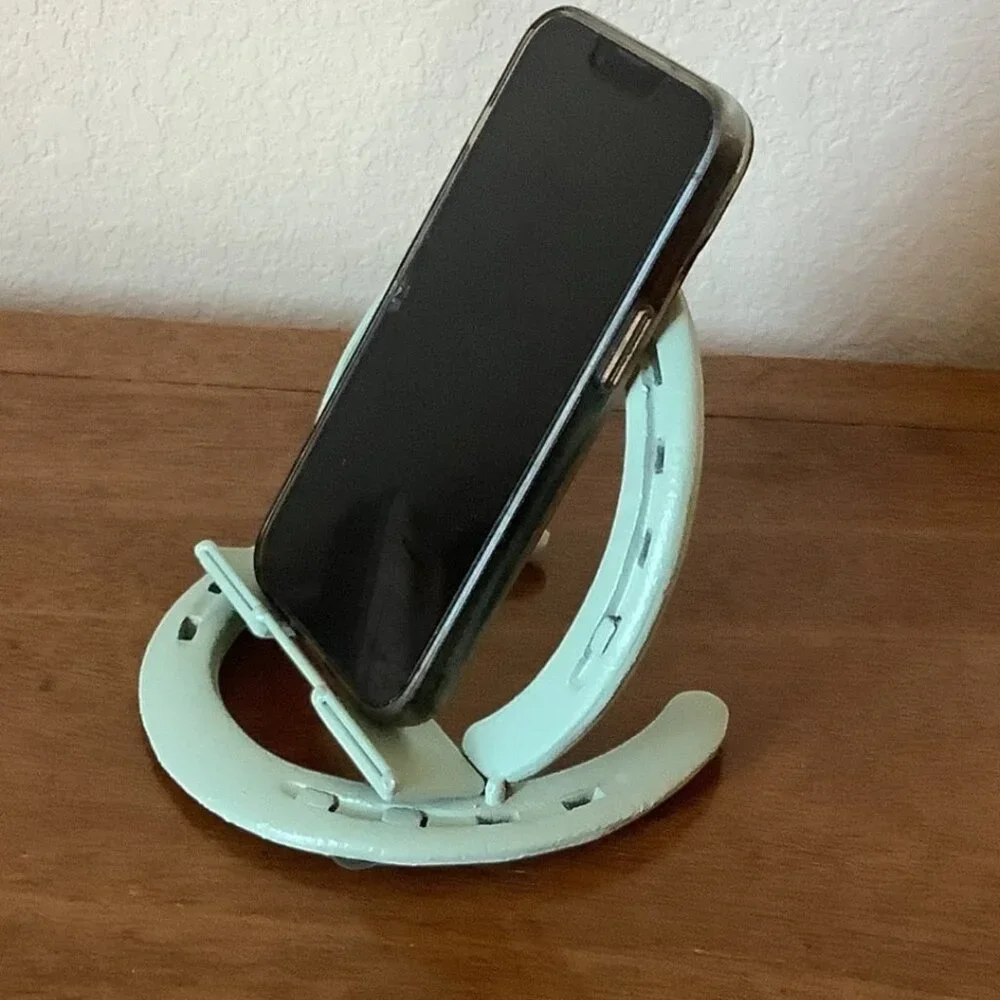 Reclaimed Horseshoe Phone Tablet Stand Cactus Green Rustic‎ Western Decor